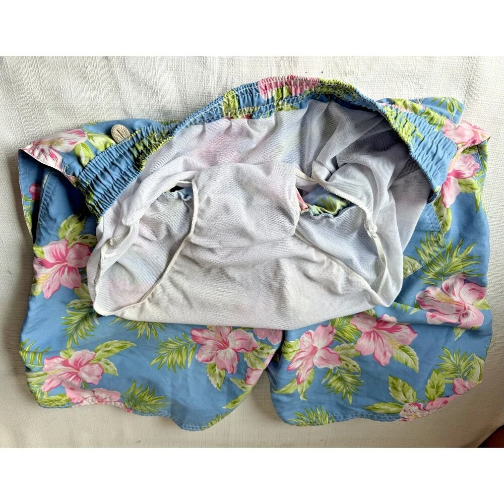 Polo Ralph Lauren Mens M Blue Floral Hawaiian Surf Bathing Suit Swim Trunks